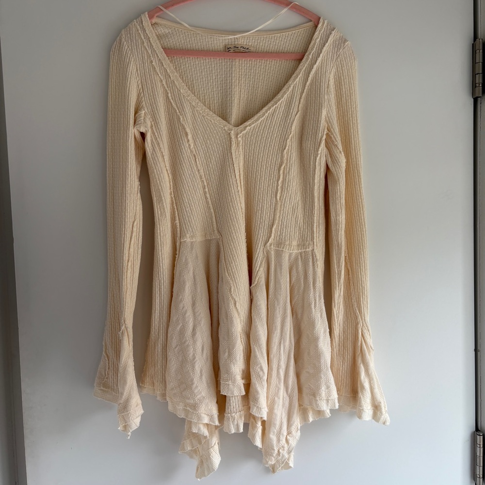Cream Long Sleeve Flowy Tunic Top